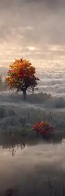 Rollo lichtundurchlässig Bäume im Nebel