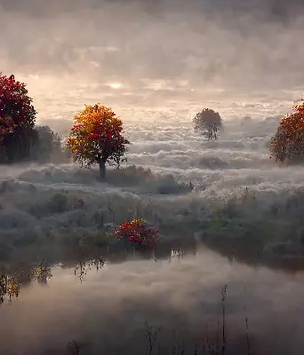 Rollo lichtundurchlässig Bäume im Nebel