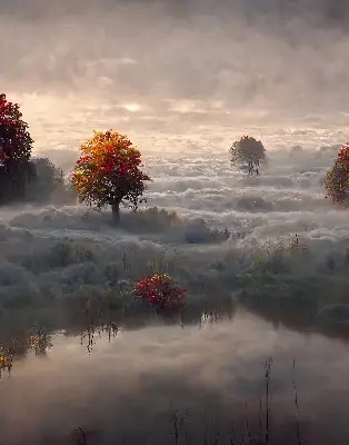 Rollo lichtundurchlässig Bäume im Nebel