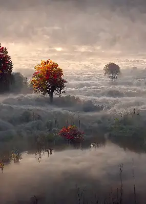 Rollo lichtundurchlässig Bäume im Nebel