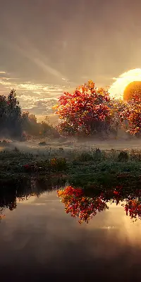 Verdunkelungsrollo Sonnenuntergang hinter den Bäumen