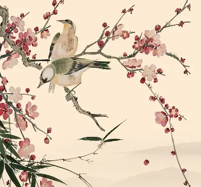 Verdunkelungsrollo Kirschblüte und Vogel