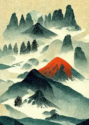 Verdunkelungsrollo Berge im Nebel