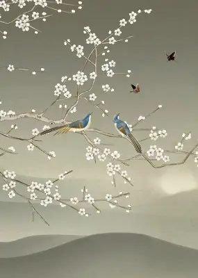 Fenster rollo Vögel auf einem Ast