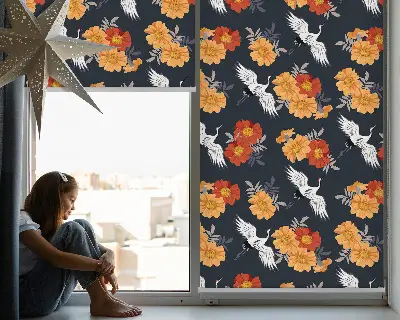 Fenster rollo Blumen und Kraniche