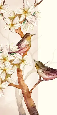 Verdunkelungsrollo Vögel auf einem Baum mit Blüten
