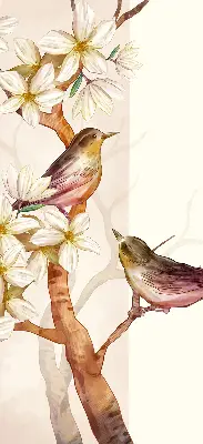 Verdunkelungsrollo Vögel auf einem Baum mit Blüten
