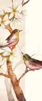 Verdunkelungsrollo Vögel auf einem Baum mit Blüten
