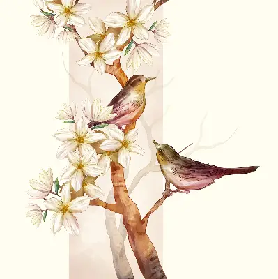 Verdunkelungsrollo Vögel auf einem Baum mit Blüten