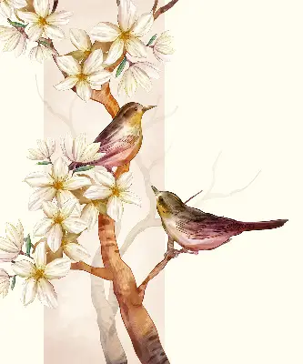 Verdunkelungsrollo Vögel auf einem Baum mit Blüten
