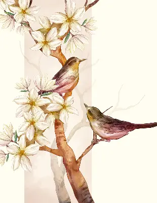Verdunkelungsrollo Vögel auf einem Baum mit Blüten