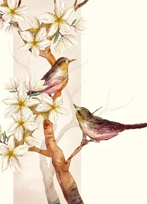 Verdunkelungsrollo Vögel auf einem Baum mit Blüten