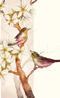 Verdunkelungsrollo Vögel auf einem Baum mit Blüten