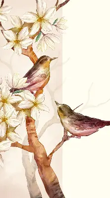 Verdunkelungsrollo Vögel auf einem Baum mit Blüten