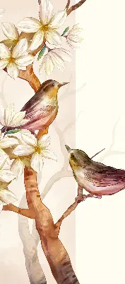 Verdunkelungsrollo Vögel auf einem Baum mit Blüten