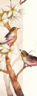 Verdunkelungsrollo Vögel auf einem Baum mit Blüten