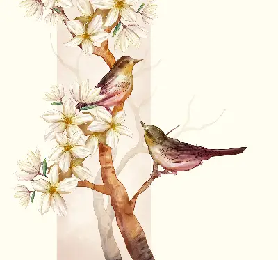 Verdunkelungsrollo Vögel auf einem Baum mit Blüten