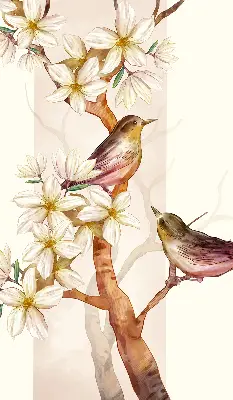 Verdunkelungsrollo Vögel auf einem Baum mit Blüten