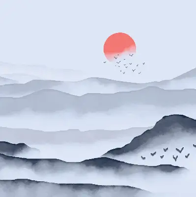 Rollo lichtundurchlässig Berge im Nebel