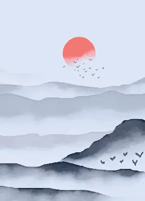 Rollo lichtundurchlässig Berge im Nebel