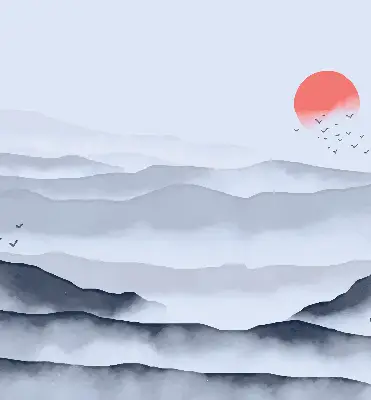 Rollo lichtundurchlässig Berge im Nebel