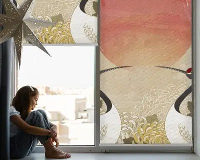 Fenster rollo Kraniche bei Sonnenuntergang