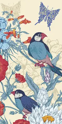 Rollo lichtundurchlässig Vögel zwischen den Blumen