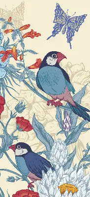 Rollo lichtundurchlässig Vögel zwischen den Blumen
