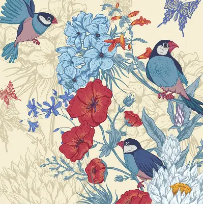 Rollo lichtundurchlässig Vögel zwischen den Blumen