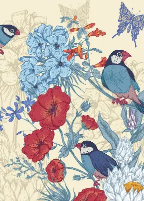 Rollo lichtundurchlässig Vögel zwischen den Blumen