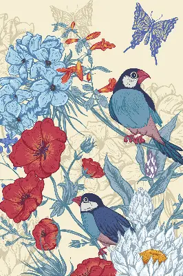 Rollo lichtundurchlässig Vögel zwischen den Blumen