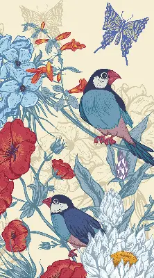 Rollo lichtundurchlässig Vögel zwischen den Blumen