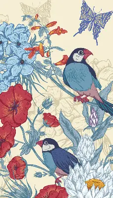 Rollo lichtundurchlässig Vögel zwischen den Blumen
