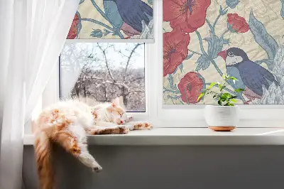 Rollo lichtundurchlässig Vögel zwischen den Blumen
