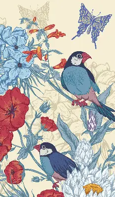 Rollo lichtundurchlässig Vögel zwischen den Blumen