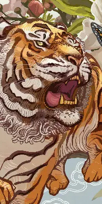 Verdunkelungsrollo Tiger in Blumen