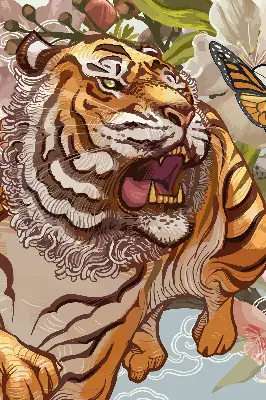 Verdunkelungsrollo Tiger in Blumen