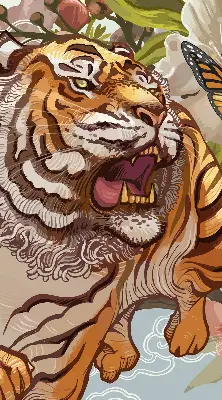 Verdunkelungsrollo Tiger in Blumen
