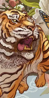 Verdunkelungsrollo Tiger in Blumen