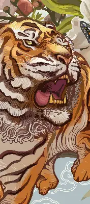 Verdunkelungsrollo Tiger in Blumen