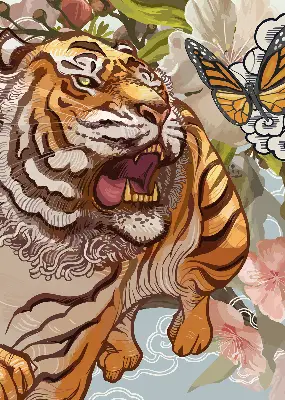 Verdunkelungsrollo Tiger in Blumen