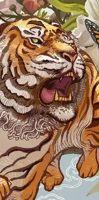 Verdunkelungsrollo Tiger in Blumen