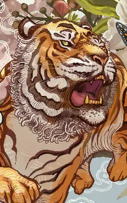 Verdunkelungsrollo Tiger in Blumen