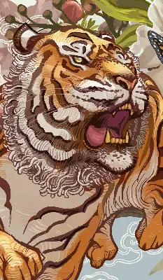 Verdunkelungsrollo Tiger in Blumen
