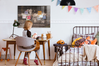 Magnettafel bunt Weltkarte auf Holz