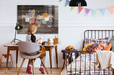 Magnettafel bunt Weltkarte auf Holz