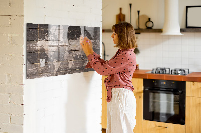 Magnettafel bunt Weltkarte auf Holz