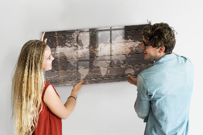 Magnettafel bunt Weltkarte auf Holz