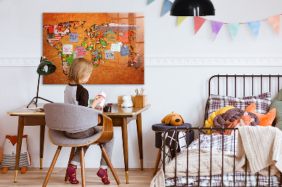 Magnettafel bunt Weltkarte mit Flaggen