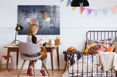 Magnettafel bunt Weltkarte mit Inschriften